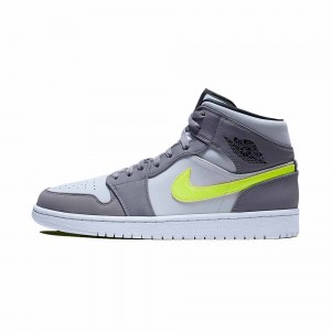 Nike Jordan Air Jordan 1 Mid-High "Grey Volt" 554724-072 Grey/Volt/White | 39NTKMVUJ