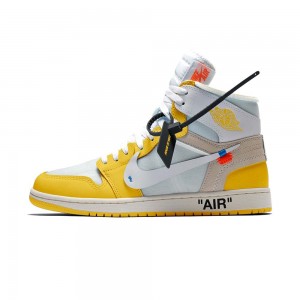 Nike Off-White x Air Jordan 1 Retro High OG "Canary Yellow" AQ0818-149 White/Dark Powder Yellow/Cone | 52QFPYHSO